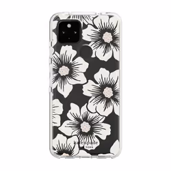Kate Spade New York Defensive Hardshell Case for Google Pixel 4a (5G) & Google Pixel 4a (5G) UW - Hollyhock Floral Clear/Cream with Stones