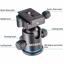 Neewer Pro Metal Tripod Ball Head 360 Degree Rotating Panoramic with 1/4 inch Quick Shoe Plate, Bubble Level for Tripod,Monopod,Slider,DSLR Camera