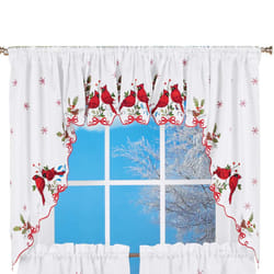 Collections Etc Embroidered Winter Cardinals Window Curtain Panels Collection  Red  Green and White Christmas Accents  Swags