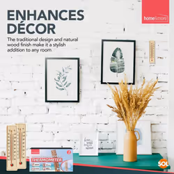 2 WOODEN WALL THERMOMETER | Indoor Outdoor Home Room Office Garden Greenhouse