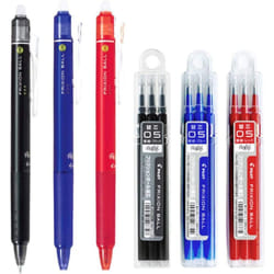 Pilot FriXion Ball Knock Retractable Erasable Gel Ink Pens  Extra Fine Point 0.5mm  Black/Blue/Red Ink  3 Pens & 9 Refills Value Set