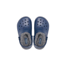 Crocs Kids Classic Fuzz Lined Roomy Fit Clogs Shoes Sandals in Navy Blue & Charcoal Grey 203506 459 [Child 12]