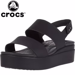 Crocs Womens Brooklyn Low Wedge Ladies Shoes - Black/Black - Women's US 10