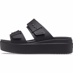 Crocs Womens Brooklyn Buckle Low Wedge Sandals Black 9 Women