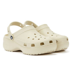 ) Crocs Classic Platform Clog Bone Women's White Sandals - White, 4 (Adults'
