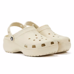 ) Crocs Classic Platform Clog Bone Women's White Sandals - White, 6 (Adults'