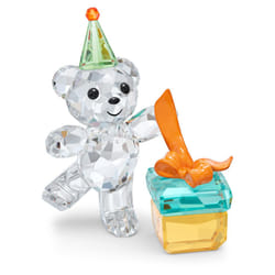 SWAROVSKI Kris Bears Best Wishes Figurine  clear Swarovski crystal with green  Orange  Blue  and Yellow Accents  Part of the Swarovski Kris Bearss col