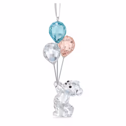 SWAROVSKI My Little Kris Bear Ornament Clear Crystal with Blue and Pink Balloons for Hanging on Tree or Display Part of Th ...