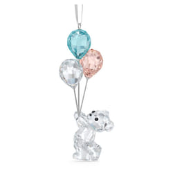 SWAROVSKI My Little Kris Bear Ornament  Clear Crystal with Blue and Pink Balloons  for Hanging on Tree or Display  Part of The My Little Kris Bear Col