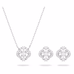 SWAROVSKI Sparkling Dance Set Necklace and Stud Pierced Earrings Set with White Crystal and Matching Pav? on a Rhodium Finis ...