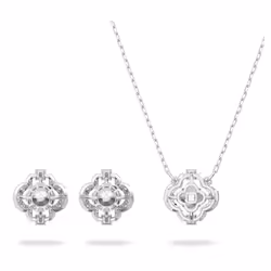 SWAROVSKI Sparkling Dance Set  Necklace and Stud Pierced Earrings Set with White Crystal and Matching Pav? on a Rhodium Finish Setting  Part of the Sp