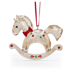 SWAROVSKI Rocking Holiday Cheers Rocking Horse Hanging Ornament  Gold-Tone  White  Red and Green Crystals  Part of The Holiday Cheers Collection