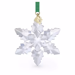 Swarovski Annual Edition 2024 Snowflake Ornament  Clear Faceted Crystal with GoldTone Metal Accents and Green Rayon Ribbon  P ...
