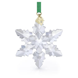 Swarovski Annual Edition 2024 Snowflake Ornament  Clear Faceted Crystal with GoldTone Metal Accents and Green Rayon Ribbon  Par