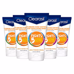 Clearasil Stubborn Acne Control 5in1 Exfoliating Wash 6.78 fl. oz. Reduces Blocked Pores Pimple S (Pack of 5) 6.78 Fl Oz (P ...