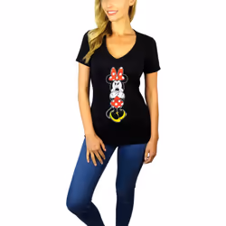 Disney Womens Minnie Mouse V-Neck Tee (Black Small)
