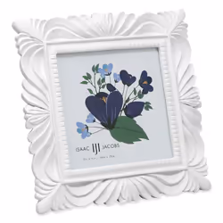 Isaac Jacobs 4x4 White Wave Textured Hand-Crafted Resin Picture Frame with Easel & Hook for Tabletop & Wall Display Decorati ...