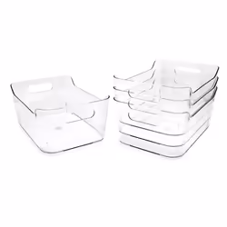 Isaac Jacobs 4Pack Small Clear Storage Bins 94 x 67 x 41 w Handles Plastic Box Set Home Office Fridge Freez
