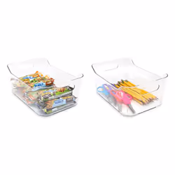 Isaac Jacobs 4Pack Small Clear Storage Bins 94    x 67    x 41    w Handles  Plastic Box Set  Home  Office  Fridge  Freez