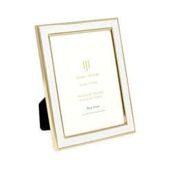 Isaac Jacobs 4x6 White Leather with Gold Metal (Vertical & Horizontal) Picture Frame  Suede Border w/Black Fabric Easel  Wall-Mountable  Made For Tabl