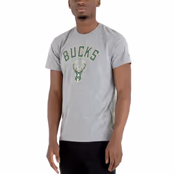 New Era Mens Milwaukee Bucks Team Logo Crew Neck T-Shirt Top Tee - Grey - 4XL, Grey