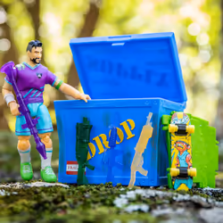 FORTNITE Solo Mode Figure and Supply Crate Collectible Accessory Set Bundle - Features 4  Midfield Maestro  Supply Crate  Back Board (Sweaty) Back Bli