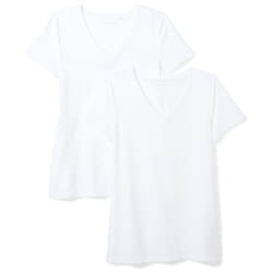 Amazon Essentials Women's Classic-Fit Short-Sleeve V-Neck T-Shirt  Pack of 2  White  Small