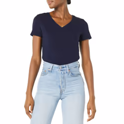 Women's Classic-Fit Short-Sleeve V-Neck T-Shirt, Pack of 2, Navy/White, X-Large