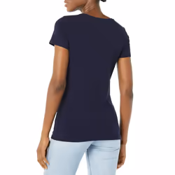 Women's Classic-Fit Short-Sleeve V-Neck T-Shirt, Pack of 2, Navy/White, X-Large