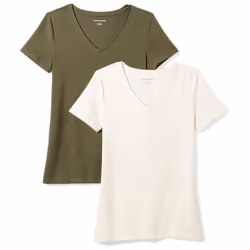 Amazon Essentials Women's Classic-Fit Short-Sleeve V-Neck T-Shirt  Pack of 2  Olive/Oatmeal Heather  XX-Large