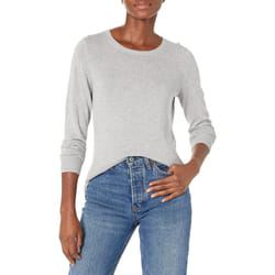 Amazon Essentials Women's Long-Sleeve Lightweight Crewneck Sweater (Available in Plus Size)  Light Grey Heather  Large