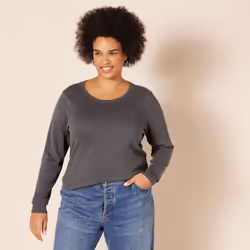 Amazon Essentials Women's Long-Sleeve Lightweight Crewneck Sweater Available in Plus Size  Charcoal Heather  Large