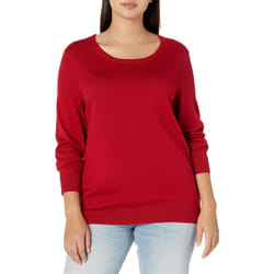 Amazon Essentials Women's Long-Sleeve Lightweight Crewneck Sweater Available in Plus Size  Red  Small