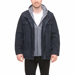 Levis Mens Washed cotton Hooded Military Jacket Navy 5X Big