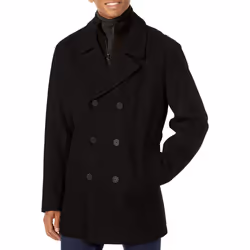 Andrew Marc Men's Burnett Melton Wool Pea Coat Jacket Black Medium