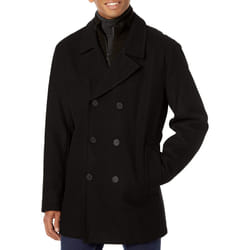 Andrew Marc Men's Burnett Melton Wool Pea Coat Jacket  Black  Medium