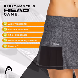 HEAD Women's Athletic Tennis Skort - Performance Training & Running Skirt - Pleated Black Heather  Small