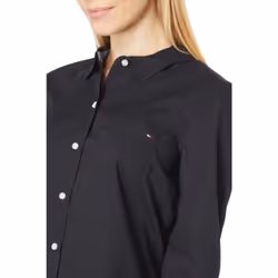 Tommy Hilfiger Women's Solid Button Collared Shirt with Adjustable Sle