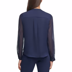 Tommy Hilfiger Women's Classic Long Sleeve Ruffle Front Blouse  Midnig