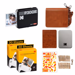 KODAK Mini 3 Retro 4PASS Portable Photo Printer (3x3) Initial 8 Sheets + 60 Sheet Pack, Gift Bundle, Black
