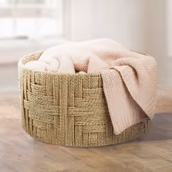 mDesign Large Round Woven Braided Seagrass Rope Home Storage Basket - for Organizing closet, Bedroom, Bathroom, Living Room, Entryway, Office, Aztec P