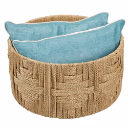 mDesign Large Round Woven Braided Seagrass Rope Home Storage Basket - for Organizing closet, Bedroom, Bathroom, Living Room, Entryway, Office, Aztec P