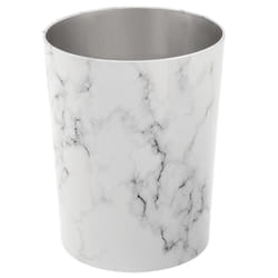 mDESIGN 11004MDBA trash can 6.4 L Round Stainless steel Marble colour, White