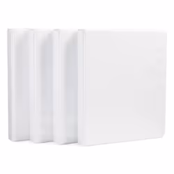 Amazon Basics 3 Ring Binder with 1 Inch D-Ring and Clear Overlay White Pack of 4