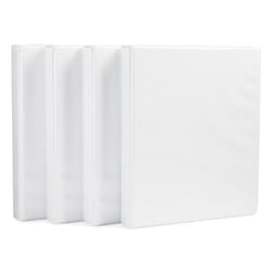 Amazon Basics 3 Ring Binder with 1 Inch D-Ring and Clear Overlay  White  Pack of 4