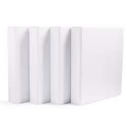 Amazon Basics 3 Ring Binder with 1.5 Inch D-Ring and Clear Overlay White 4-Pack