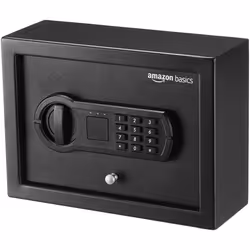 Amazon Basics Small Slim Desk Drawer Security Safe with Programmable Electronic Keypad  Black  11.8''W x 8.6''D x 4.4''H