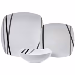 Amazon Basics - 18 Piece Kitchen Dinnerware Set - Square Plates Bowls Service for 6 - Modern Beams