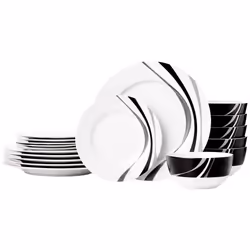 Amazon Basics 18 Pieces Dinnerware Sets Dishes Plates and Bowls Service for 6 Swirl