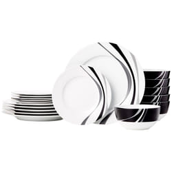 Amazon Basics 18 Pieces Dinnerware Sets  Dishes  Plates and Bowls  Service for 6  Swirl